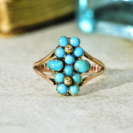 The Antique Early 19th Century Turquoise Flower Ring - Antique Jewellers