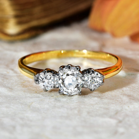The Vintage Old European Cut Three Diamond Ring - Antique Jewellers