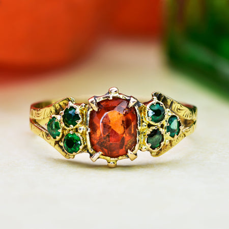 The Antique Victorian Green and Orange Garnet Ring - Antique Jewellers