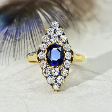The Antique Late Victorian Ceylon Sapphire and Diamond Ring - Antique Jewellers
