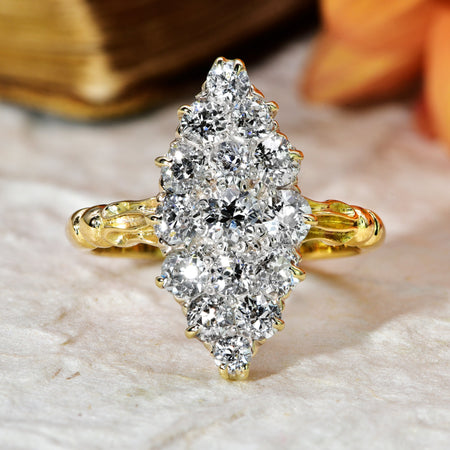 The Antique Old Cut Fifteen Diamond Navette Ring - Antique Jewellers