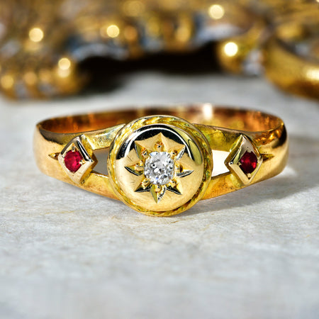 The Antique Victorian Old Cut Diamond and Red Paste Ring - Antique Jewellers