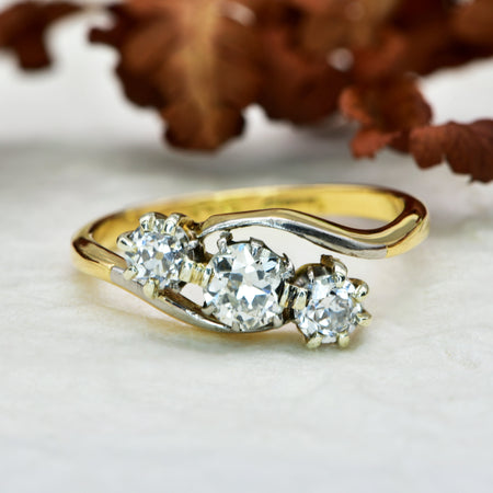 The Vintage Old European Cut Three Diamond Ring - Antique Jewellers
