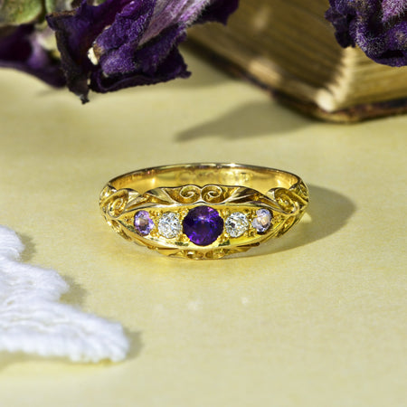 The Antique 1907 Edwardian Amethyst and Diamond Enchanting Ring - Antique Jewellers