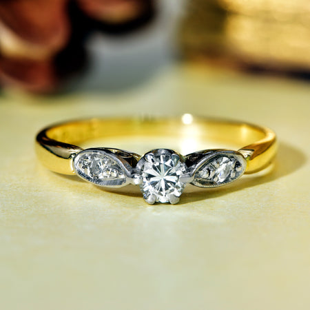 The Vintage Brilliant Cut Diamond Leafy Shoulders Ring - Antique Jewellers