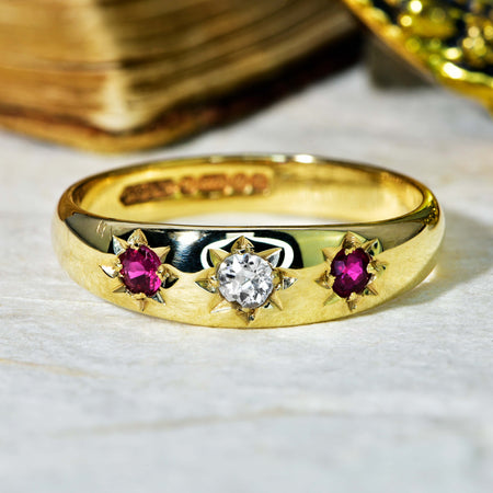 The Vintage 1968 Ruby and Old Cut Diamond Celestial Ring - Antique Jewellers