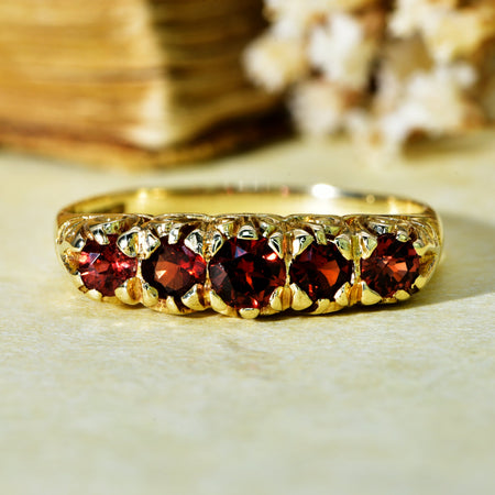 The Vintage Five Stone Garnet Fire Ring - Antique Jewellers