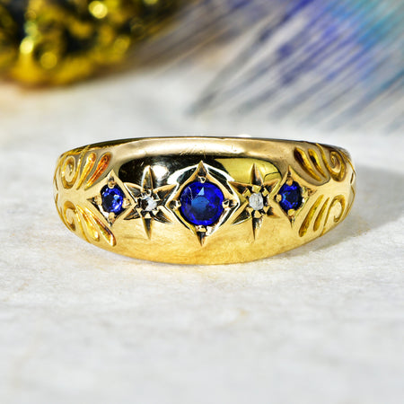 The Antique Edwardian 1909 Sapphire and Diamond Celestial Ring - Antique Jewellers