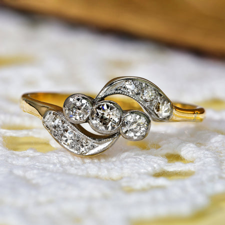 The Vintage Old Cut Diamond Crossover Ring - Antique Jewellers