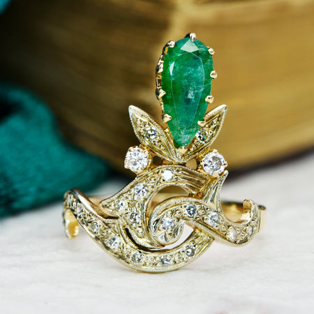 The Vintage Emerald, Single and Brilliant Cut Diamond Ring - Antique Jewellers
