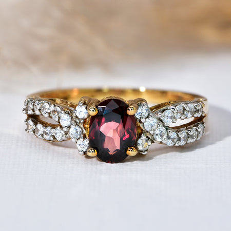 The Contemporary Cinnamon Cambodian and White Zircon Ring - Antique Jewellers