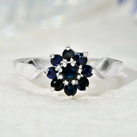 The Vintage 1982 Sapphire Floral Silver Ring - Antique Jewellers