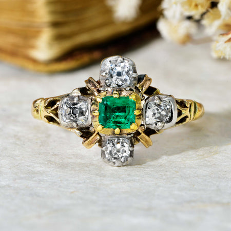 The Antique 19th Century Emerald and Diamond Ring - Antique Jewellers