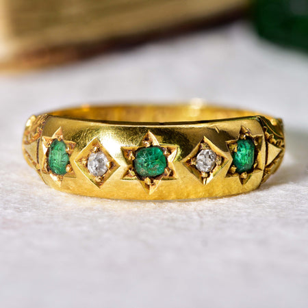 The Antique Victorian 1897 Emerald and Diamond Celestial Ring - Antique Jewellers