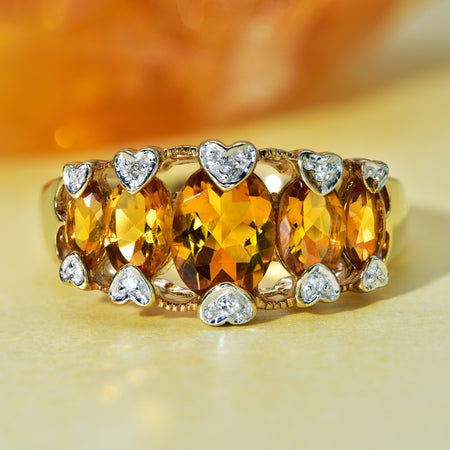 The Contemporary Citrine and Single Cut Diamond Heart Ring - Antique Jewellers