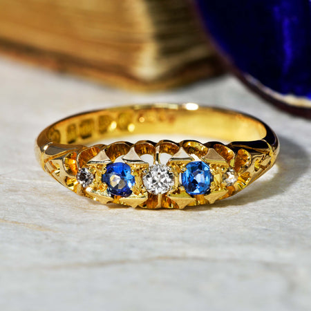 The Antique Edwardian 1905 Sapphire and Old Cut Diamond Ring - Antique Jewellers
