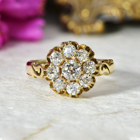 The Antique Romanov Old European Cut Diamond Floral Cluster Gold Ring - Antique Jewellers