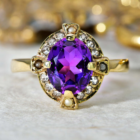 The Vintage Amethyst, Diamond and Pearl Mesmerising Ring - Antique Jewellers