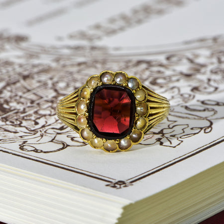 The Antique Garnet and Pearl Signet Ring - Antique Jewellers