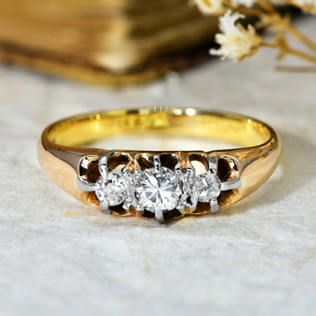 The Antique White Tipped Three Diamond Ring - Antique Jewellers