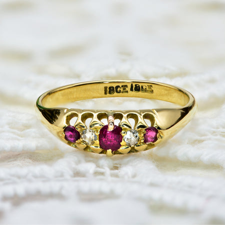 The Antique Ruby and Old Mine Cut Diamond Ring - Antique Jewellers