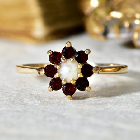 The Vintage 1971 Garnet and Pearl Ring - Antique Jewellers