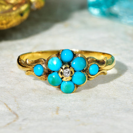 The Antique Eight Turquoise and Diamond Ring - Antique Jewellers