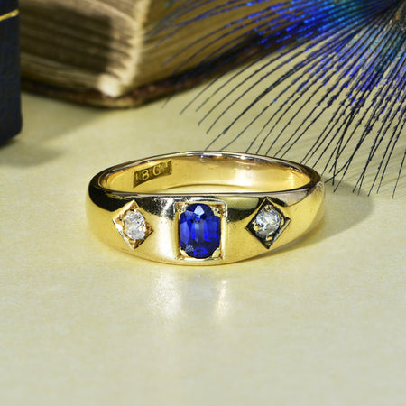 The Antique Old Mine Cut Diamond and Sapphire Ring - Antique Jewellers