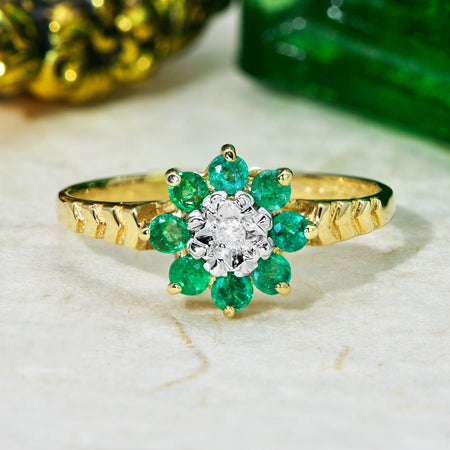 The Vintage 1987 Emerald and Diamond Blooming Ring - Antique Jewellers