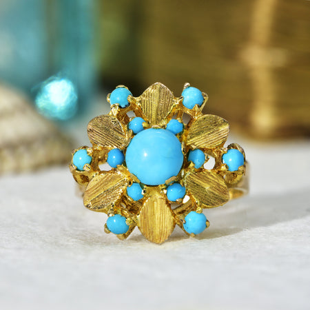 The Vintage Six Petal Turquoise Ring - Antique Jewellers