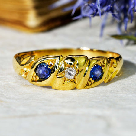 The Antique Edwardian 1907 Old Cut Diamond and Sapphire Ring - Antique Jewellers