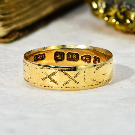 The Antique Victorian 1884 18ct Gold Crosses Wedding Ring - Antique Jewellers