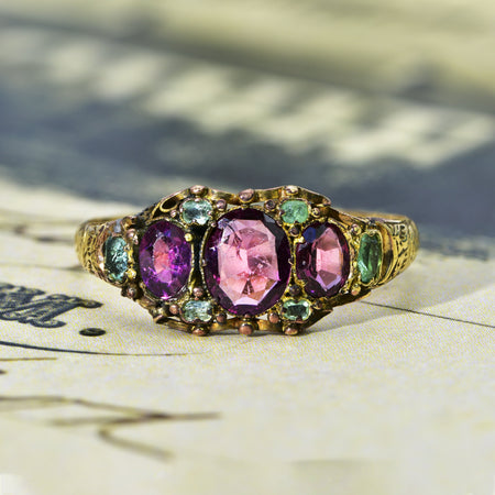 The Antique Almandine and Green Stone Opulent Ring - Antique Jewellers