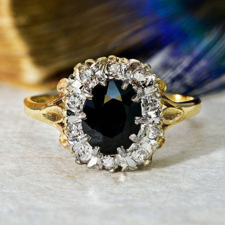 The Vintage 1979 Bold Sapphire and Ten Diamond Ring - Antique Jewellers
