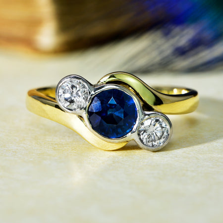 The Vintage 1996 Sapphire and Brilliant Cut Diamond Trio Ring - Antique Jewellers