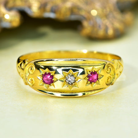 The Antique Edwardian 1910 Ruby and Eight-Cut Diamond Interstellar Ring - Antique Jewellers