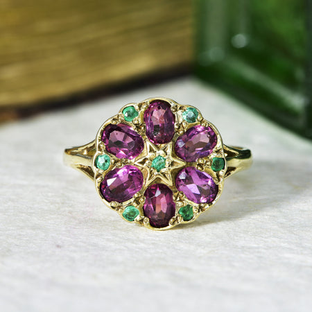 The Vintage Garnet And Emerald Cluster Ring - Antique Jewellers
