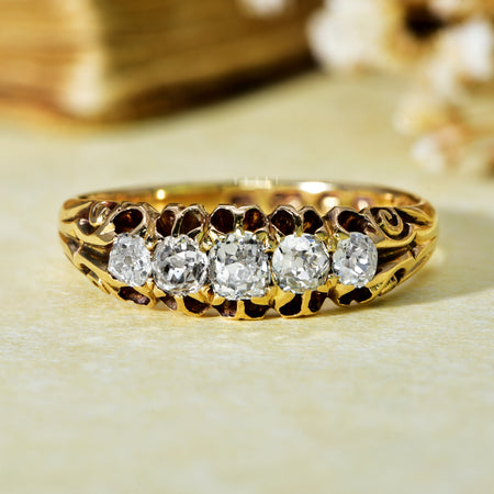 The Antique Victorian 1888 Five Old Cut Diamond Ring - Antique Jewellers