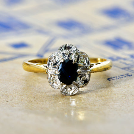 The Vintage 1992 Sapphire and Single Cut Diamond Ring - Antique Jewellers