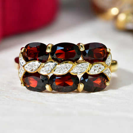 The Contemporary Mozambique Garnet and Single Cut Diamond Ring - Antique Jewellers