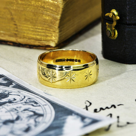 The Vintage 9ct Gold Celestial Wedding Ring - Antique Jewellers