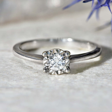 The Vintage Brilliant Cut Diamond Solitaire White Gold Ring - Antique Jewellers