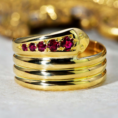The Antique 1863 Victorian Ruby Snake Ring - Antique Jewellers