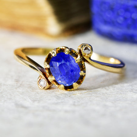 The Vintage Blue Gemstone and Diamond Elegant Ring - Antique Jewellers