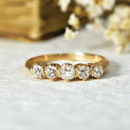 The Antique Carved Gallery Five Old European Cut Diamond Ring - Antique Jewellers