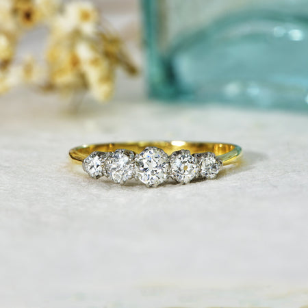 The Antique Five Stone Graduated Old Cut Diamond Ring - Antique Jewellers