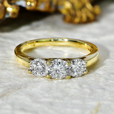 The Contemporary Brilliant Cut Bezel Set Three Diamond Ring - Antique Jewellers