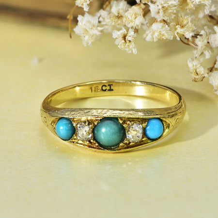 The Antique Victorian Turquoise and Old Cut Diamond Ring - Antique Jewellers