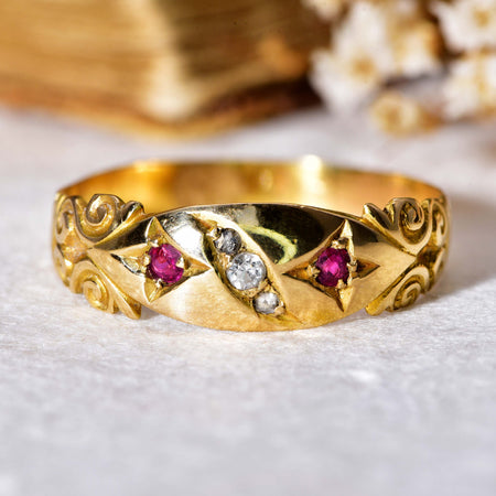 The Antique Ruby and Diamond Scrolled Ring - Antique Jewellers