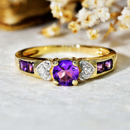The Contemporary Amethyst and Diamond Hearts Ring - Antique Jewellers